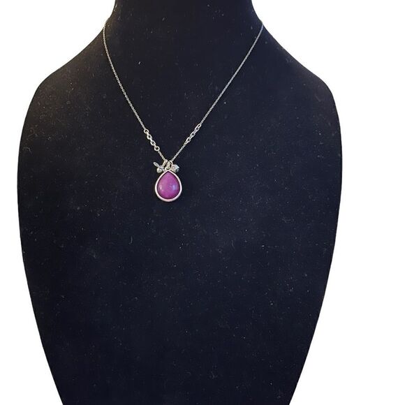 Fossil Silver-toned Purple Stone Fire Fly Lock and Key Necklace - Picture 1 of 8